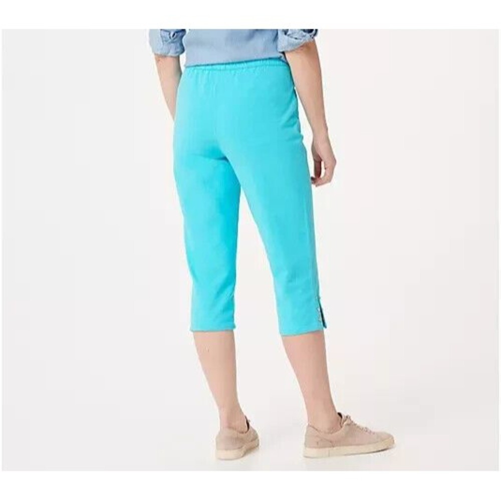 Womens Quacker Factory Dream Jeannes S Capri Turquoise Blue Pull On Pants Rhines - Picture 10 of 10